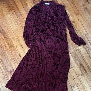 LC Lauren Conrad Maroon Floral Long Sleeve Dress
